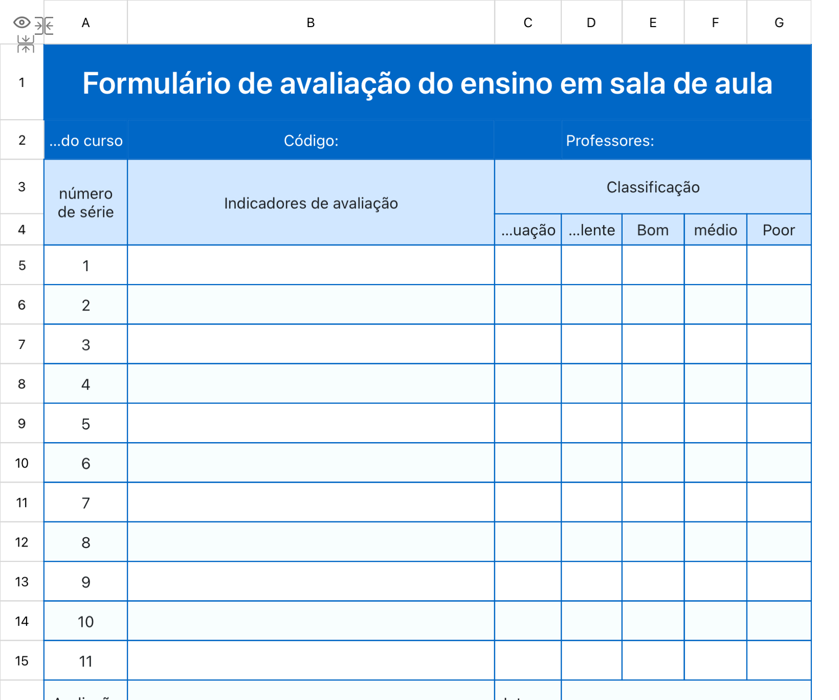 Formulário de avaliação do ensino em sala de aula